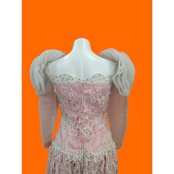Vintage Pink BarbieCore Drop Waist Rose Taft Couture Gown by Elizabeth Arden - Picture 3 of 16